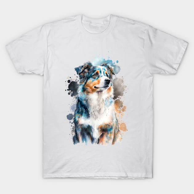 Colorful Australian Shepherd Watercolor Art T-Shirt by doglovershirts